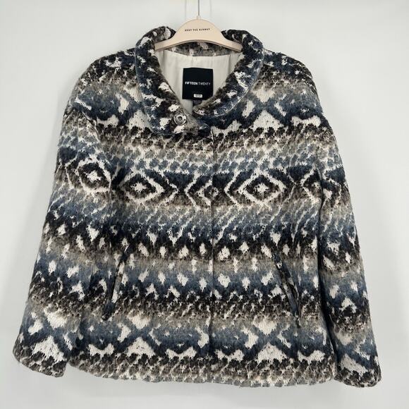 Fifteen Twenty Multi Funnel Neck Wool Blend Jacket Womens XL *FLAW* Blue $385 - Picture 1 of 15